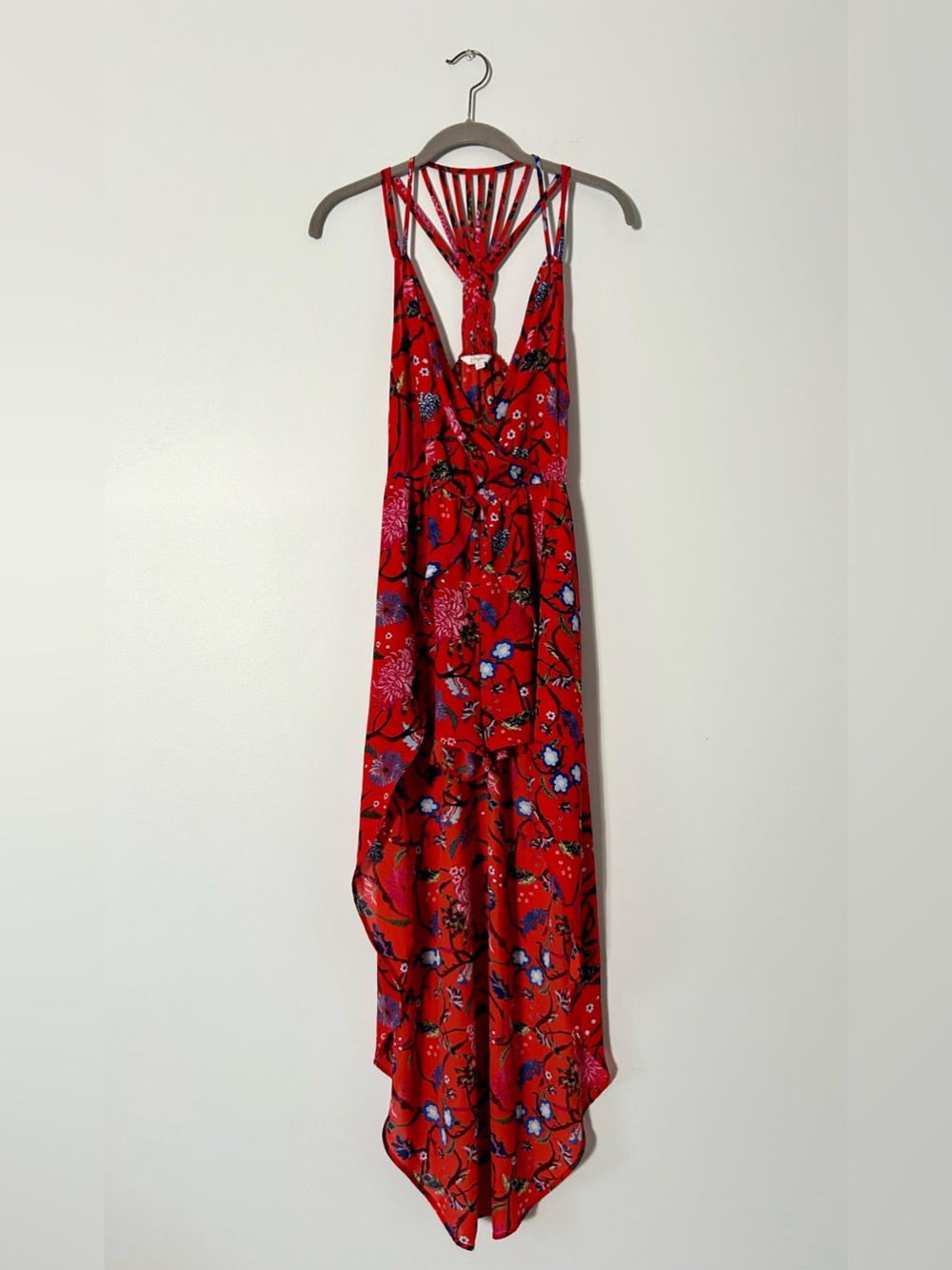 Candie’s Red Floral Strappy Back High Low Maxi Dress Size S